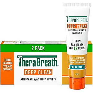 [SnS, AC] $5.60 | 2-Pack 4-Ounce TheraBreath Deep Clean Toothpaste w/ Fluoride (Fresh Mint) & More at Amazon