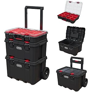 $94.99* | Keter Stack-n-Roll 3-Piece Modular Rolling Tool Box System w/ Cart, Toolbox & Organizer at Amazon