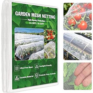 [Prime] $15.99* | 8'x33' FEED GARDEN Ultra-Fine Mesh PE Cover Garden Netting (White) at Amazon
