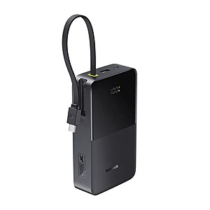 Baseus 20000mAh Power Bank with Built-in Cables, 22.5W Fast Charging Travel Essentials Battery Pack with Digital Display, Black $9.99