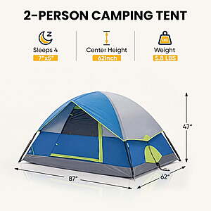 Gianna 2 Person Waterproof Camping Tent with Rainfly (Blue) $21.99 +Free S&H w/ Walmart+ or $35+