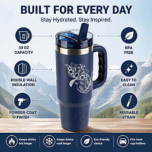 $9.97 FS WMT+ or Pick Up: Ozark Trail 30 oz Stainless Steel Insulated Travel Tumbler with Handle and Flip Straw Lid, Turquoise or Navy Blue