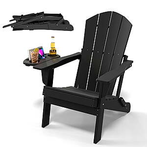 FOOWIN Folding HDPE Adirondack Chair with 4 in 1 Cup Holder Tray Plastic Adirondack Chairs Weather Resistant Lawn Outdoor Firepit Chairs, Black $78.99
