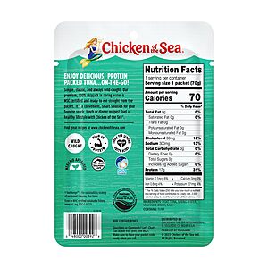 $6.60 S&S CLIP Q Chicken of the Sea Wild Caught Light Tuna in Spring Water, 2.5 Ounce Packets, 12-Count – High Protein 100% Skipjack