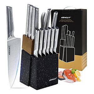 KEYCUT 13 PCS Knife Set with Block, Upgraded 5Cr15Mov High Carbon Stainless Steel $49.39