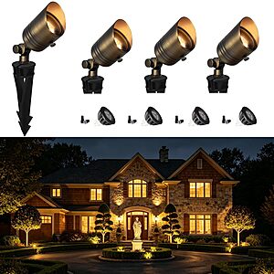(4 Pack with Bulb) COLOER 12V LED Brass Outdoor Spotlights, 5W 2700K Aluminum MR16 Bulb, IP65 Waterproof $54.99