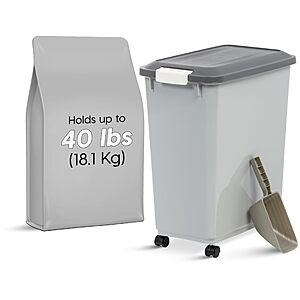 IRIS USA Dog Food Storage Container with Wheels, Airtight Lid, 2-Cup Scoop, Up to 40 Pounds Pet Food Storage, Built in Scoop Storage $24.65