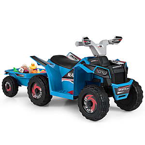 Costway Kids Electric ATV Car, 6V Battery-Powered Ride on Toy wirh Removable Back Trailer Blue $54.99