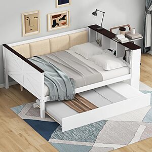GDFStudio Farmhouse Full Size Daybed with Trundle and Storage Shelves, White - $205.59 or less