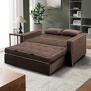 Serta Ainsley 72.6" Convertible Sleeper Sofa, Queen Size, Dreamcoil Comfort, Soft Woven Fabric, Java, $611.10, Amazon