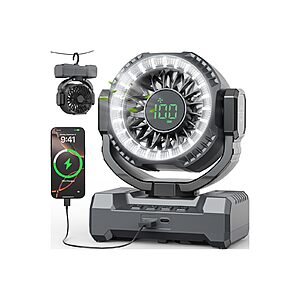 24000mAh Camping Fan, Portable Rechargeable Fan, Battery Powered Fan with LED Lantern & 120° Oscillation $21.99