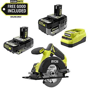RYOBI ONE+ 18V Lithium-Ion Cordless Circular Saw Kit with (1) 4 Ah Battery, (1) 2 Ah Battery and (1) 2A Charger $99