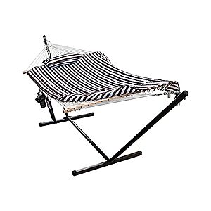 $70 FS WOOT PRIME Lazy Daze Hammocks Double Hammock with 12 ft Steel Stand, 2 Person Cotton Rope Hammock with Quilted Pad,