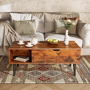 $38.99: Gianna 39.4"Lx19.6"Wx17.4"H Wood Lift Top Coffee Table w/ Hidden Compartment&Adjustable Storage Shelf at Walmart