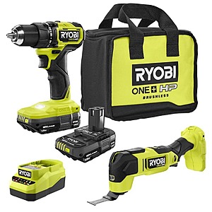 RYOBI ONE+ HP 18V Brushless Cordless Compact 1/2 in. Drill/Driver Kit w/ (2) Batteries, Charger, & Brushless Multi-Tool $149