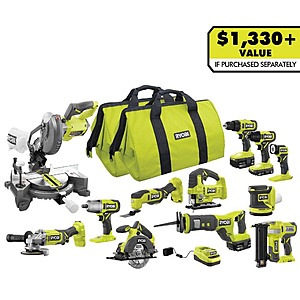 RYOBI ONE+18V Cordless 12-Tool Combo Kit with (3) Batteries and Charger $499