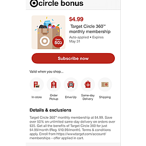 Target Circle Cardholders: $4.99 monthly Circle 360 membership