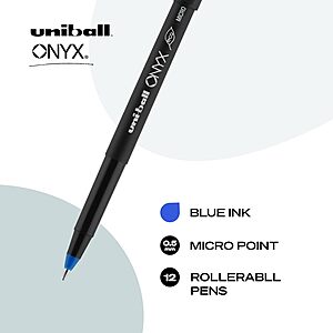 12-Pk Uni-Ball Onyx 0.5 mm Micro Point Rollerball Pens (Blue Ink) $5.95 w/ S&S + Free Shipping w/ Prime or on $35+ $5.65