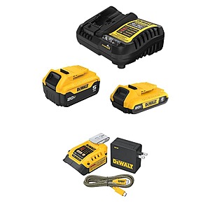 DeWalt 20V MAX Lithium-Ion Battery Kit with 5.0 Ah and 2.0 Ah Batteries and Charger and 20V MAX Charger and USBC Adaptor Kit $169