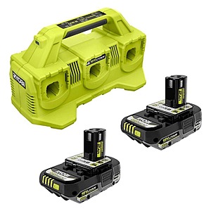 Ryobi ONE+ 18V 6-Port Fast Charger with ONE+ 18V HIGH PERFORMANCE Lithium-Ion 2.0 Ah Compact Battery (2-Pack) $159