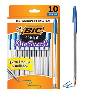 10-Count BIC Cristal Xtra Smooth 1.0mm Medium Point Ballpoint Pens (Blue) $0.97 + Free Shipping w/ Prime or on $35+