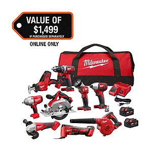 Milwaukee M18 18-Volt Lithium-Ion Cordless Combo Kit (9-Tool) with (2) Batteries, Charger, and Tool Bag $649