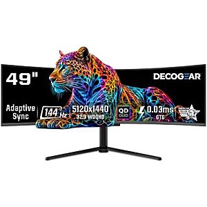 $699.99* | 49" Deco Gear 5120x1440 Dual QHD 144Hz Curved Ultrawide OLED Monitor at Amazon