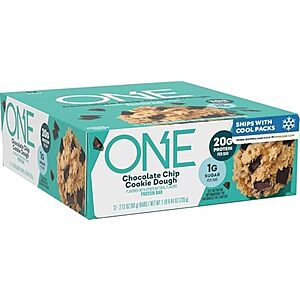 [SnS, AC] $31.36 | 2 × 12-Pack 2.12-Oz ONE Protein Bars (Chocolate Chip Cookie Dough) ($15.68 each) at Amazon