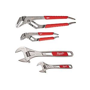 Milwaukee 6 in. and 10 in. Straight-Jaw Pliers Set with 6 in. and 10 in. Adjustable Wrench Set (4-Piece), $39.97, FS, Home Depot