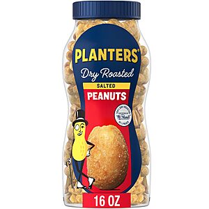[S&S] $2.37: PLANTERS Salted Dry Roasted Peanuts – 16oz Party Snack, Plant-Based Protein at Amazon