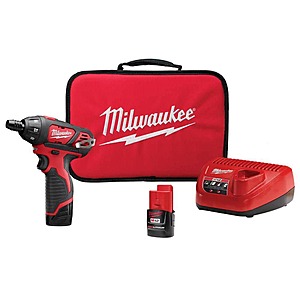 M12 12V Lithium-Ion Cordless 1/4 in. Hex Screwdriver Kit with Two 1.5Ah Batteries, Charger and Tool Bag $79