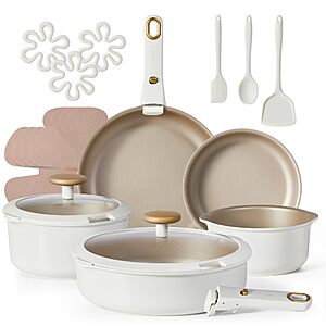 CAROTE 19 Pcs Pots and Pans Set, Nonstick Cookware Sets with Detachable Handle, Oven Safe, Cookware Non Stick Cooking Set w/Frying Pans & Saucepans White(PFOS, PFOA Free) $29.99