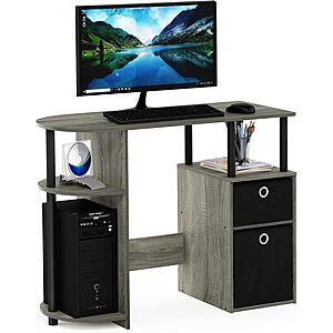 Furinno JAYA 38.4" Computer Desk w/ Side Shelf & Bin Drawers: French Oak $35.31, Espresso $35.99 + Free Shipping