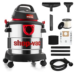 $65.02: Shop-Vac Wet/Dry Vacuum, 5 Gallon, 4.5 Peak HP Stainless Steel, 1.25 Inch Hose, 6 Ft Cord Length
