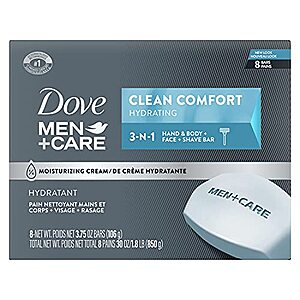 [AC] $8.99 | 8-Pack 3.75-undefined DOVE MEN + CARE Body and Face Bar (Clean Comfort) at Amazon