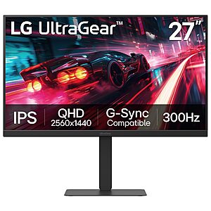 $218.5 LG 27G640A-B 27-inch Ultragear QHD (2560 x 1440) IPS Gaming Monitor, 300Hz, 1ms, NVIDIA G-Sync, AMD FreeSync Premium, VESA DisplayHDR 400, HDMI 2.1, USB Type-C, Tilt/Height/