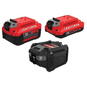 CRAFTSMAN V20 2-Pack Lithium-Ion Battery & Charger (4Ah & 2Ah) + FREE Select Bonus Tool $99 + Free Shipping