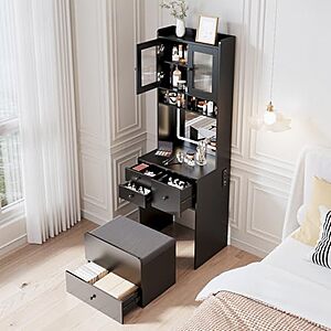 Vanity Desk w/ Sliding LED Mirror, 4 Drawers & 3 Adjustable Light Colors (Black) $139.99 + Free Shipping