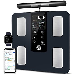GE Smart Scale for Body Weight: 8-Electrode Digital Bathroom Scale for Weight Fat BMI Muscle Mass Full Body Composition Analyzer   400lb Black $75.99