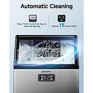 EUHOMY Commercial Ice Maker Machine, 100lbs/24H Stainless Steel Under Counter ice Machine with 33lbs Ice Storage Capacity, Freestanding Ice Maker. $259.99