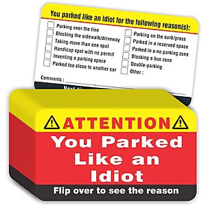 100-Pack "You Parked Like an Idiot" Business Cards $6.50 + Free Shipping w/ Prime or on $35+