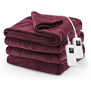$38.99* | 90" x 84" Sunbeam Electric Royal Luxe Microplush Heated Blanket (Queen, Cabernet) at Amazon