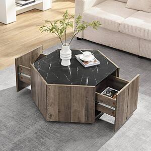 31.5" Christopher Knight Home Judson Retro MDF Faux Marble Top Coffee Table w/ Hidden Drawers (Light Brown/Black) $97.69 + Free Shipping