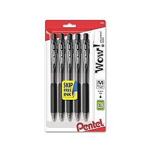5 Pack Pentel Wow! Retractable Ballpoint Pen, (1.0mm), Medium Line, Black Ink $2.29 + Free S&H w/ Prime at Woot!