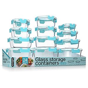 24 Pieces Bakken Borosilicate Glass Food Storage Containers with Lids Aqua $25 + Free S&H w/ Prime or $35+