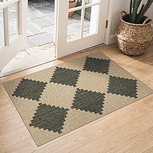 2' x 3' Bavni Checkered Easy Jute Machine Washable Geometric Diamond Door Mat Rug $9.99 + Free Shipping w/ Prime or on $35+