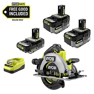 Ryobi ONE+ 18V HIGH PERFORMANCE Kit w/ (2) 4.0 Ah Batteries, 2.0 Ah Battery, Charger, & FREE ONE+ Brushless Circular Saw $179