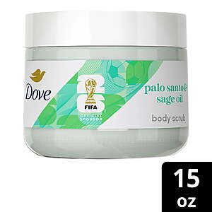 Walmart: Two Dove Limited Editon FIFA Body Scrub Palo Santo & Sage Oil For Exfoliated & Hydrated Skin, 15 oz  $15.95, get $8 WMT Cash ($3.98 ea after WMC)