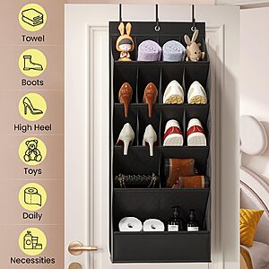 Mefirt 18 Pairs Over the Door Shoe Organizer, Shoe Rack for Closet with Large Breathable Pockets, Hanging Shoes Rack Black $12.91
