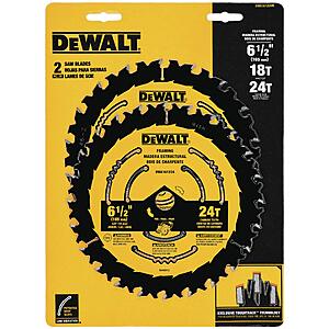 $18.14: DEWALT Circular Saw Blade, 6 1/2 Inch, 18 & 24 Tooth, Wood Cutting (DWA1612CMB)